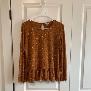 Lucky Brand Brown Embellished Peplum Blouse